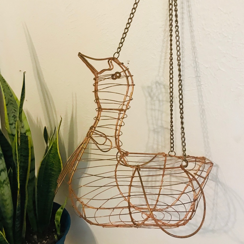 Vintage copper metal fruit egg basket